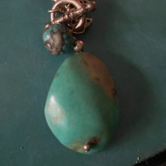 Green turquoise pendant with ball & bear  necklace with-chain 925 Silver - Picture 4 of 8